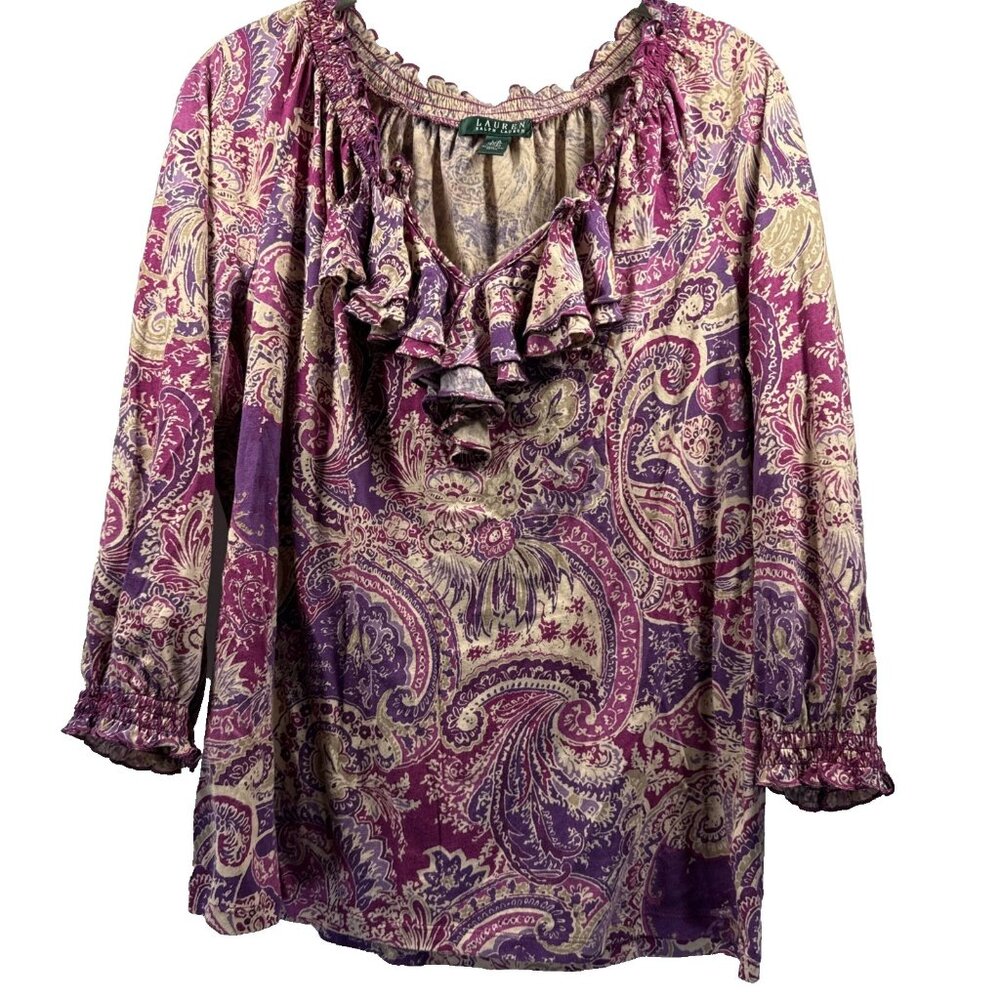 Lauren Ralph Lauren Purple and Cream Paisley Blouse
